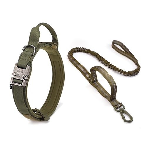 MORAFSSIM Taktisches Hundehalsband mit Griff und robuster Metallschnalle für große Hunde, verstellbares Militär-Hundehalsband aus Nylon mit Griff für Hundetraining (Armeegrün) von MORAFSSIM