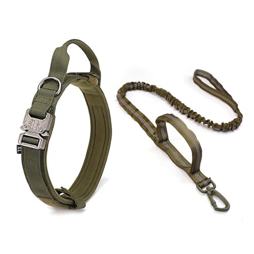 MORAFSSIM Taktisches Hundehalsband mit Griff und robuster Metallschnalle für große Hunde, verstellbares Militär-Hundehalsband aus Nylon mit Griff für Hundetraining (Armeegrün, Größe L) von MORAFSSIM
