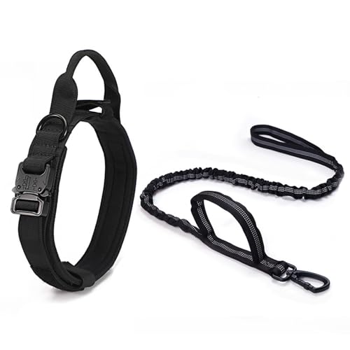 MORAFSSIM Taktisches Hundehalsband mit Griff und robuster Metallschnalle für große Hunde, verstellbares Militär-Hundehalsband aus Nylon mit Griff für Hundetraining (Schwarz, L) von MORAFSSIM