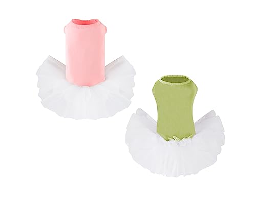 2 Stück Hunde-Hochzeitskleid, Tutu-Rock für kleine Hunde, Mädchen, Welpenspitzenkostüm, Sommerkleidung, formelle Kleidung für Hochzeit, Party, Urlaub (Rosa + Grün, L) von MORFORU