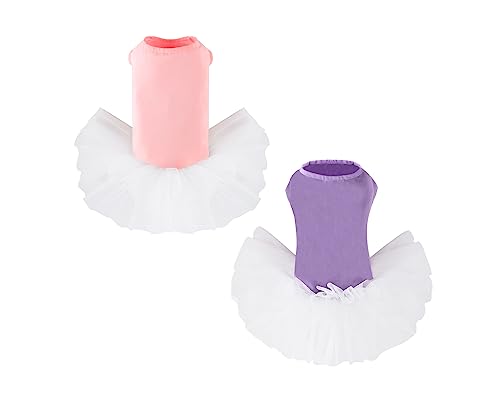 2 Stück Hunde-Hochzeitskleid, Tutu-Rock für kleine Hunde, Mädchen, Welpenspitzenkostüm, Sommerkleidung, formelle Kleidung für Hochzeit, Party, Urlaub (Rosa + Lila, M) von MORFORU