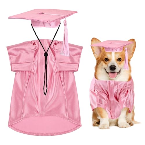 Hunde-Abschlusskappe und --Shirt, für Hunde und Katzen, Urlaub, Halloween-Kostüm, Zubehör (Rosa, L) von MORFORU