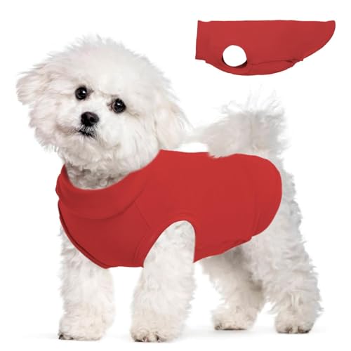 Hunde-Fleeceweste, Rot, Größe M – Pullover, warme Hundeweste, dehnbar, Sweatshirt für kleine Hunde, leichte Hunde-Winterjacke, Hundepullover für kleine Hunde, Mädchen, Havaneser, Shih Tzu, Papillon von MORVIGIVE