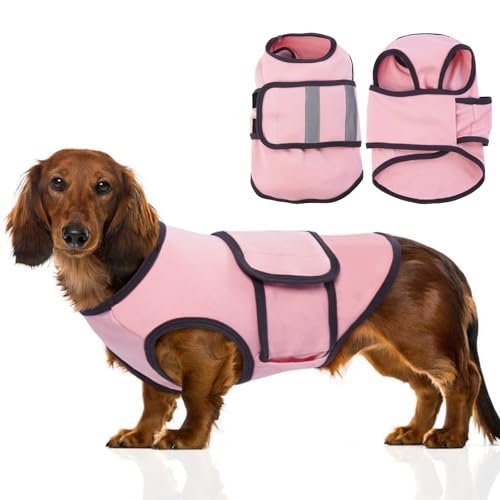 Hunde-Kapuzenpullover – Rosa, Größe M – Herbst Winter mittelgroße Hunde, ärmelloser Kapuzenpullover mit reflektierenden Streifen, verstellbarer Klettverschluss, Hunde-Fleece-Kapuzenpullover mit von MORVIGIVE