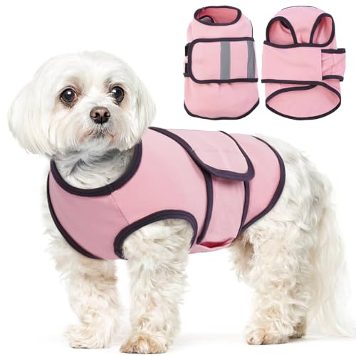 Hunde-Kapuzenpullover – Rosa, Größe S – weicher rosa Hunde-Kapuzenpullover für kleine Hunde mit reflektierenden Streifen, verstellbarer Haken und Schlaufe, Pullover-Design, beruhigender von MORVIGIVE