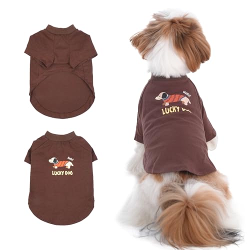 Hunde-Shirt, Hunde-T-Shirts für kleine Hunde, bedrucktes Hunde-T-Shirt, kleine Hunde-Shirts mit Ärmeln, Dackel-Hunde-Shirt, atmungsaktiv, leicht, weich, maschinenwaschbar, Braun, Größe S von MORVIGIVE