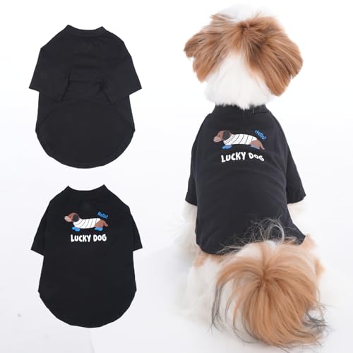 Hunde-Shirt, Hunde-T-Shirts für kleine Hunde, bedrucktes Hunde-T-Shirt, kleine Hunde-Shirts mit Ärmeln, Dackel-Hunde-Shirt, atmungsaktiv, leicht, weich, maschinenwaschbar, Schwarz, Größe S von MORVIGIVE