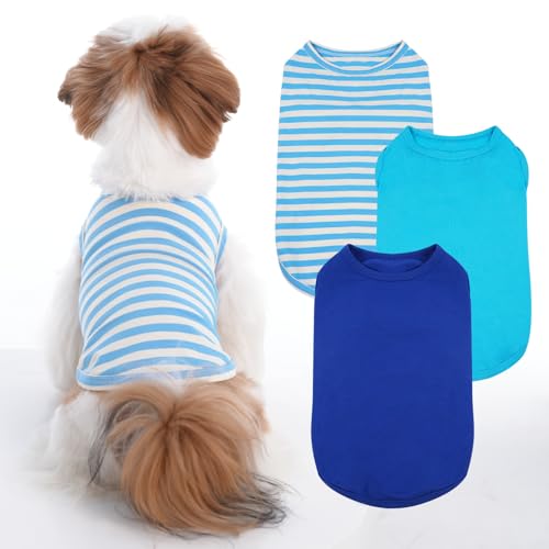 Hunde-Shirts für Hunde, Größe XS, ärmellos, für Frühling, Sommer, Herbst, Hunde-Shirts für kleine Hunde, gestreiftes einfarbiges Hemd für männliche Hunde, atmungsaktiv, leicht, Blau, Größe XS, von MORVIGIVE