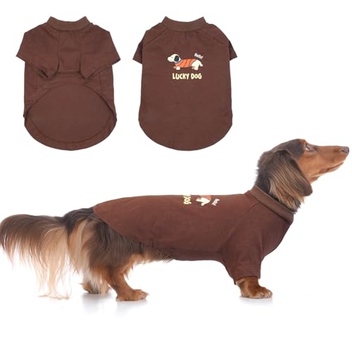 Hunde-T-Shirt, Hunde-Shirt-Outfit, Hunde-Shirts für kleine Hunde, Standard-Dackel-Hunde-Shirt, mittelgroße Hunde-Shirts mit Ärmeln, atmungsaktiv, leicht, weiches Hunde-Shirt, maschinenwaschbar, Braun, von MORVIGIVE