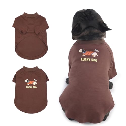 Hunde-T-Shirt, großes Hunde-Shirt mit Ärmeln, Haustier-Shirt für mittelgroße Hunde, weicher Druck, leicht, atmungsaktiv, für alle Jahreszeiten, maschinenwaschbar, Braun, Größe L von MORVIGIVE