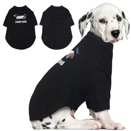 Hunde-T-Shirt, großes Hunde-Shirt mit Ärmeln, Haustier-Shirt für mittelgroße Hunde, weicher Druck, leicht, atmungsaktiv, für alle Jahreszeiten, maschinenwaschbar, Schwarz, Größe L von MORVIGIVE