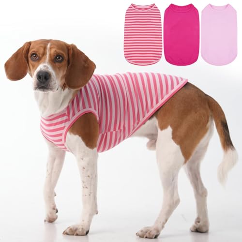 Hunde-T-Shirts mit rosa Streifen, Größe XL, ärmellos, für Frühling, Sommer, Herbst, Hunde-Shirts für mittelgroße Hunde, leuchtendes einfarbiges Hunde-Shirt-Set, atmungsaktiv, Pink, Größe XL, 3er-Pack von MORVIGIVE