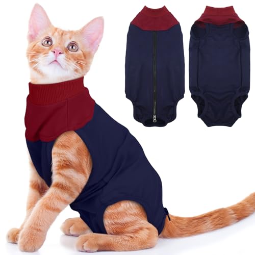 Katzen-Operationsanzug, Genesungsanzug, Kätzchen-Genesungs-Einteiler nach Operationen, spezialisiertes Haustier-Erholungs-Shirt, Bauchwundschutz, atmungsaktiver Stoff, Reißverschluss auf der von MORVIGIVE