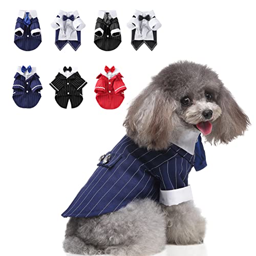 MORVIGIVE Gestreifter Hund Smoking Formal Shirt Welpenanzug Haustier Kostüm mit Krawatte für Hochzeit Party Geburtstag Doggie Gentleman Outfits Halloween Haustier Dress Up Cosplay Kleidung für kleine mittlere Hunde von MORVIGIVE