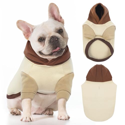 MORVIGIVE Hunde-Kapuzenpullover, Größe M, Khaki, Größe M, mit Loch für Geschirr, stilvolles Herbst-Sweatshirt, Pullover Sweatshirt für Jack Russell, Zwergschnauzer von MORVIGIVE