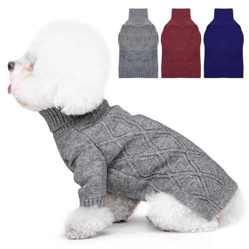 MORVIGIVE Hundepullover, Größe M, Grau, Größe M, Rollkragenpullover für den Winter, kariert, Hundekleidung für Hunde und Jungen, Weihnachtspullover für Hunde, Mädchen, Jack Russell, Mini-Schnauzer von MORVIGIVE