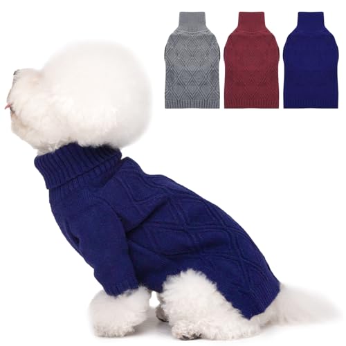 MORVIGIVE Hundepullover – Marineblau, Größe S – warmer Haustierpullover, klassischer Rollkragen, dicke warme Kleidung für männliche Hunde, Urlaubs-Hunde-Outfits, Hunde-Pullover für Yorkshire, Bichon von MORVIGIVE