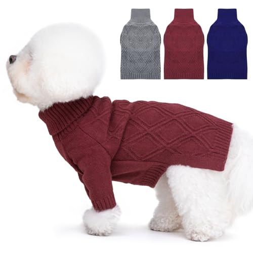 MORVIGIVE Hundepullover für mittelgroße Hunde, Burgunderrot, Größe M, Rollkragenpullover für Winter, kariert, Hundekleidung für Hündinnen, Weihnachtspullover für Hunde, Mädchen, Jack Russell, von MORVIGIVE