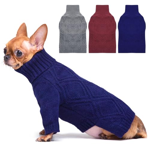 MORVIGIVE Kleiner Hundepullover – Marineblau, Größe XS – niedlicher gestrickter klassischer Hundepullover für kleine männliche Hunde, Rollkragenpullover, Haustier-Winter-Strickwaren für Chihuahua, von MORVIGIVE