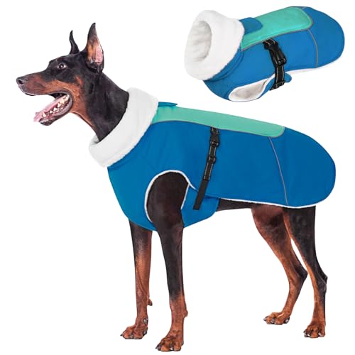 MORVIGIVE Winter-Hundemantel, dick mit Fleece gefüttert, Rollkragen, Hundejacke, reflektierend, für kleine, mittelgroße und große Hunde, verstellbar, winddicht, mit Loch für die Leine für kaltes von MORVIGIVE