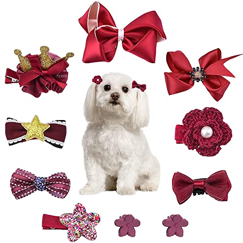 MOSALKDUG 10 Stück Hunde-Haarspangen, verschiedene Stile, Hunde-Haarspange, Rot, niedliche Haustierpflege, Haarschleifen, schönes Hundehaar-Accessoire für kleine Hunde, Katzen, Haustiere, Welpen, Kaninchen, Schönheitszubehör von MOSALKDUG