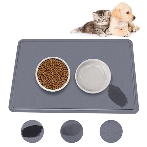 MOSANEE Stone Dog Food Mat Absorbent Cat Dog Mat for Food and Water, Diatomeous Earth Quick Drying Pet Feeding Mat, Anti Slip Dog Bowl Mat for Messy Drinkers Dark Grey von MOSANEE