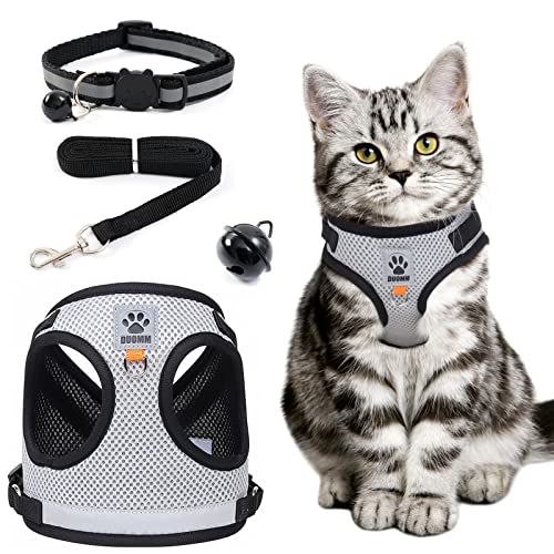 mostfun Reflektierend Katzen Geschirr Set mit Leine, Schwarz Katzengeschirr Ausbruchsicher Katzenleine, Geschirrset Enthalten Halsbänder und Brustgeschirr, LFA9099C003EU, S von MOSTFUN