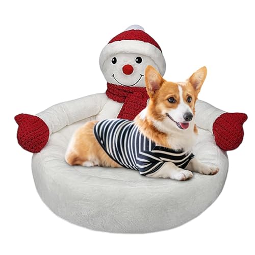 3D-Hundebett, Schneemannbett, Weihnachtsstil, kreative Katzenbetten mit Weihnachtsmütze und Schal, weiche Plüschbetten mit rutschfester Unterseite, Winter-Kätzchenbett für kleine und mittelgroße Hunde von MOTHAF