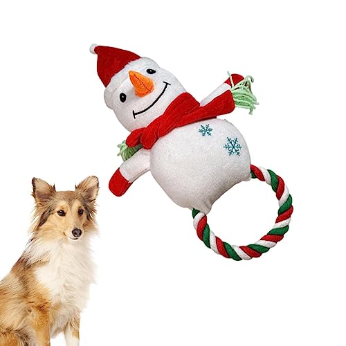 MOTHAF Weihnachts-Quietschspielzeug für Hunde,Quietschendes, ausgestopftes Hundespielzeug - Weihnachtsmann, Schneemann, Elch-Kautrainingsspielzeug, Welpen-Kauspielzeug mit robustem Seil für große von MOTHAF