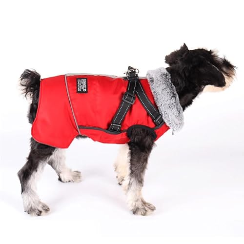 Hunde Wintermäntel,Hundeweste mit Geschirr,Hund Warme Jacke,Hundejacken für den Winter Winddicht Wasserdicht,Reflektoren Fleece Winterjackefür Kleine Mittlere Große Hunde(Rot,L) von MOTTDAM