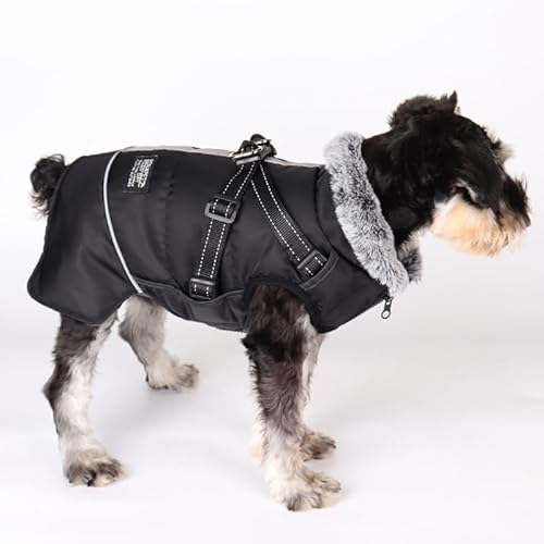 Hunde Wintermäntel,Hundeweste mit Geschirr,Hund Warme Jacke,Hundejacken für den Winter Winddicht Wasserdicht,Reflektoren Fleece Winterjackefür Kleine Mittlere Große Hunde(Schwarz,L) von MOTTDAM