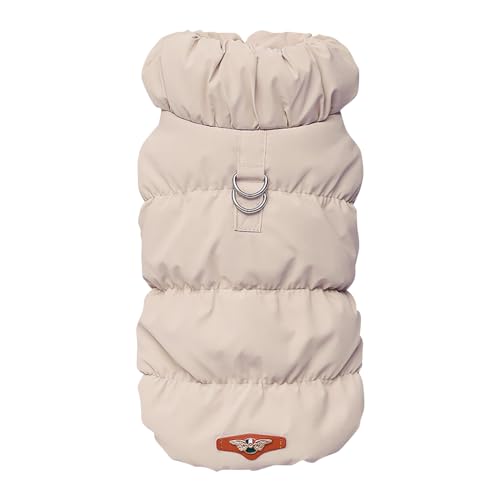 Hunde-Wintermantel, warmer Hundemantel, Fleece, Winterweste, wasserdicht, winddicht, Hundejacke mit D-Ring, gemütliche Fleece-gefütterte Kleidung für kleine, mittelgroße und große Hunde (Beige, Größe von MOTTDAM