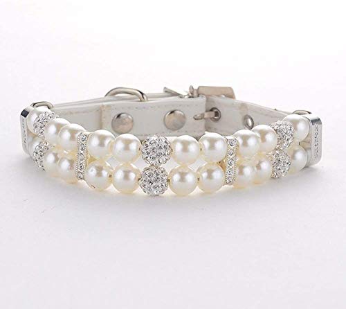 Halsband für Hunde,Hundehalsband mit Perle,Hunde-Katzen-Mode-PU-Leder-Perlenhalsband mit Bling-Strass-Diamant,Verstellbares Chihuahua-Hundehalsband für Hunde,Katzen,Welpen,Kätzchen,L,1.5X37CM von MOTTDAM