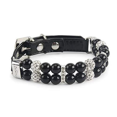 Halsband für Hunde,Strass Hundehalsband,Hundehalsband mit Perle,Bling Glitzernd Leder Katzenhalsband und Verstellbarer,Diamant Halsband Haustier für Hunde,Katzen Welpen(Schwarz,L,1.5X37cm) von MOTTDAM