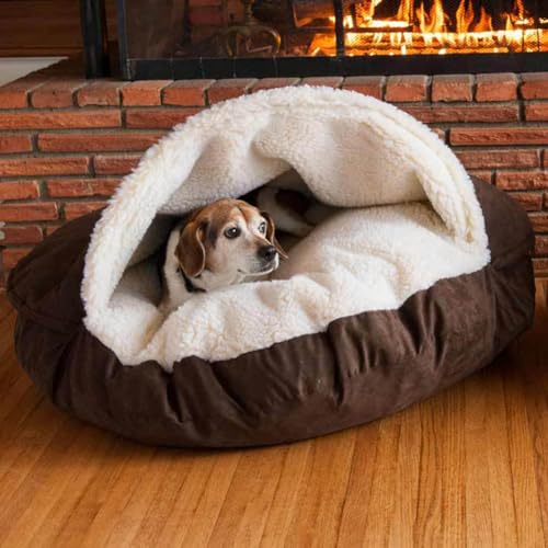 Beruhigendes Hundebett, abnehmbar und waschbar, warm, schlafendes Katzennest, beruhigendes Haustierbett für kleine, mittelgroße und große Hunde, Kätzchen, Welpen (Kaffee, L) von MOTTK