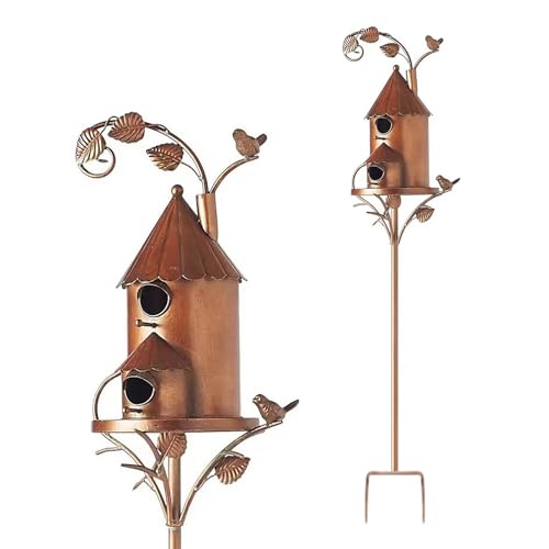 Bird House Stakes für Draußen mit Pole,Distressed Metal Bird House Stand,Metal Wild Bird Feeder, Metall Bird House Pfahl Vogel Häuser für Terrasse, Hinterhof, Garten (A) von MOTUZP