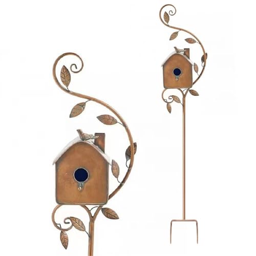 Bird House Stakes für Draußen mit Pole,Distressed Metal Bird House Stand,Metal Wild Bird Feeder, Metall Bird House Pfahl Vogel Häuser für Terrasse, Hinterhof, Garten (B) von MOTUZP