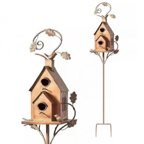 Bird House Stakes für Draußen mit Pole,Distressed Metal Bird House Stand,Metal Wild Bird Feeder, Metall Bird House Pfahl Vogel Häuser für Terrasse, Hinterhof, Garten (C) von MOTUZP