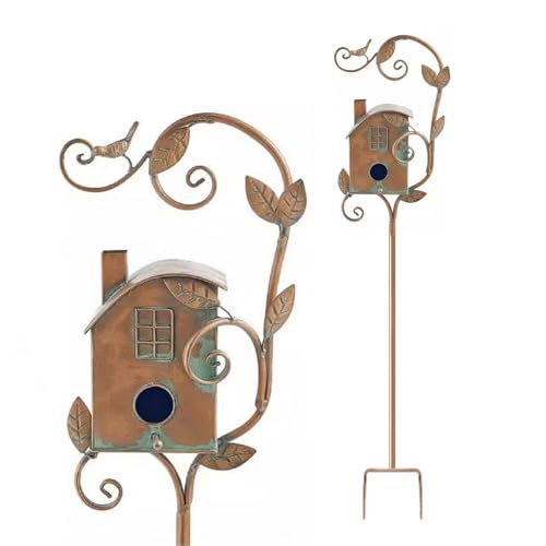 Bird House Stakes für Draußen mit Pole,Distressed Metal Bird House Stand,Metal Wild Bird Feeder, Metall Bird House Pfahl Vogel Häuser für Terrasse, Hinterhof, Garten (D) von MOTUZP