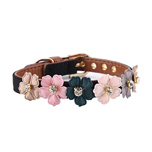 MOTUZP Hundehalsband, Verstellbar, Gänseblümchen, Haustierhalsbänder, Blume mit Diamant, Haustier, Katze, Hundehalsband, Verstellbare PU-Leder-Hundefliege (Schwarz) von MOTUZP