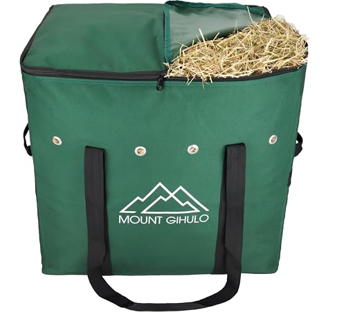 MOUNT GIHULO Heusack für Pferde 900D Polyester Pferdeheutasche Heu Aufbewahrungstasche Tragegriffe PVC Imprägnierung 2-String Ballen (Hunter Green, Small) von MOUNT GIHULO