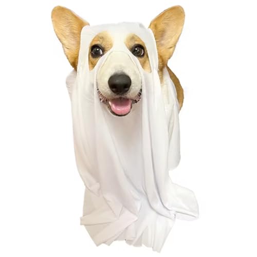 Hunde-Halloween-Kostüme, lustiges weißes Geister-Hundekostüm mit 5 Löchern, süßer Partyumhang für Halloween, Cosplay, Partykostüme, Kostümkleidung für Hunde Hunde-Halloween-Kostüme, lustiges weißes Geister-Hundekostüm mit 5 Löchern, süßer Partyumhang für Halloween, Cosplay, Partykostüme, Kostümkleidung für Hunde von MOUNTTU