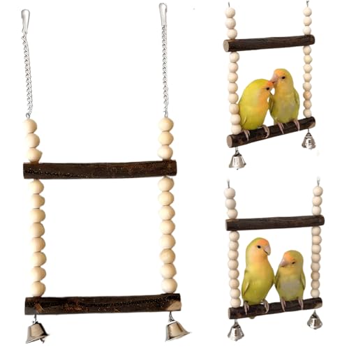 MOUNTTU Papageienschwung 2 Schicht Vogelschwung mit Holzperch 14x6in Hummingbird Swing mit Perlen- und Bell -Clip -Hänge -Vogelspielzeug für Zuhause, Haustierladen und mehr von MOUNTTU