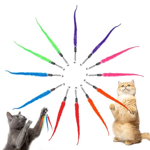 MOVKZACV 12 Stück Katzenspielzeug, Bunte Stoffbandstäbe Interaktives Katzenspielzeug, Katzenspielzeug für Innenräume, Katze Wand Spielzeug Ersatz Nachfüllung Katzenstab für Katzen, Kätzchen, Wurm von MOVKZACV