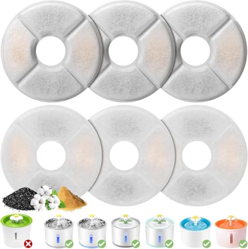 6pcs Ersatzfilter, Filter für Katzenbrunnen Ersatzfilter für 1,6L-2,4L Trinkbrunnen, Harz aktivierte Kohlenstoff Dreifaches Filtersystem von MOXTOYU