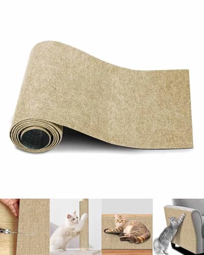 Selbstklebende Kratzmatte für Katzen, 40 x 200 cm, Basteln für Katzen, zum Schutz von Teppichen, selbstklebende Kratzmatte für Katzen, zum Schutz von Sofas und Möbeln (Khaki) von MOXTOYU