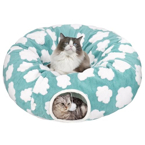 MOYLLOG Katzentunnelbett für Indoor-Katzen, vielseitiger 2-in-1-Spieltunnel mit waschbarem Kreiskissen, weicher Plüsch, gemütlicher Katzenhöhle, Donut-Tunnel für Kätzchen/Welpen/Kaninchen von MOYLLOG