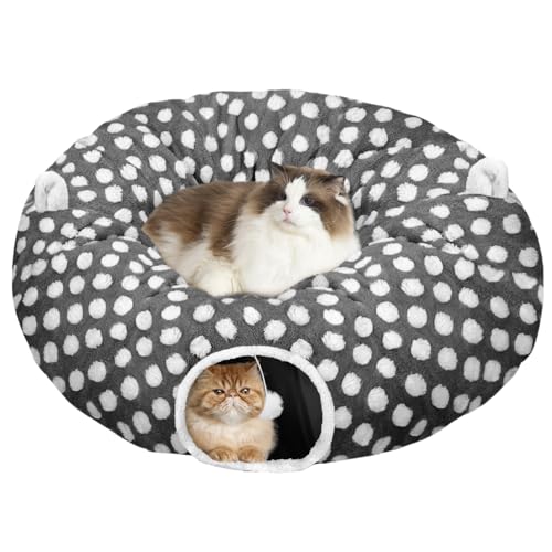 MOYLLOG Katzentunnelbett für Indoor-Katzen, vielseitiger 2-in-1-Spieltunnel mit waschbarem Kreiskissen, weicher Plüsch, gemütlicher Katzenhöhle, Donut-Tunnel für Kätzchen/Welpen/Kaninchen von MOYLLOG