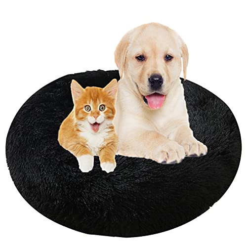 Hundebett, Rund Plüsch Haustierbett Flauschig Waschbares Katzenbett mit Reißverschluss Warme Donut Hundekissen für Haustiere- Black|| Ø 80cm/32in von MOZTBH