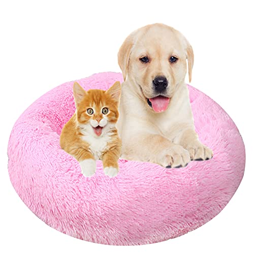 Hundebett, Rund Plüsch Haustierbett Flauschig Waschbares Katzenbett mit Reißverschluss Warme Donut Hundekissen für Haustiere- Bright Pink|| Ø 110cm/44in von MOZTBH